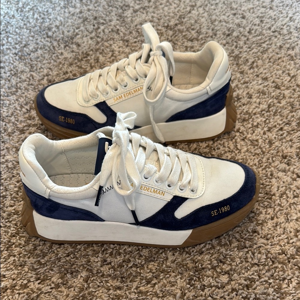 Sam Edelman White and Navy Sneakers - Picture 2 of 4